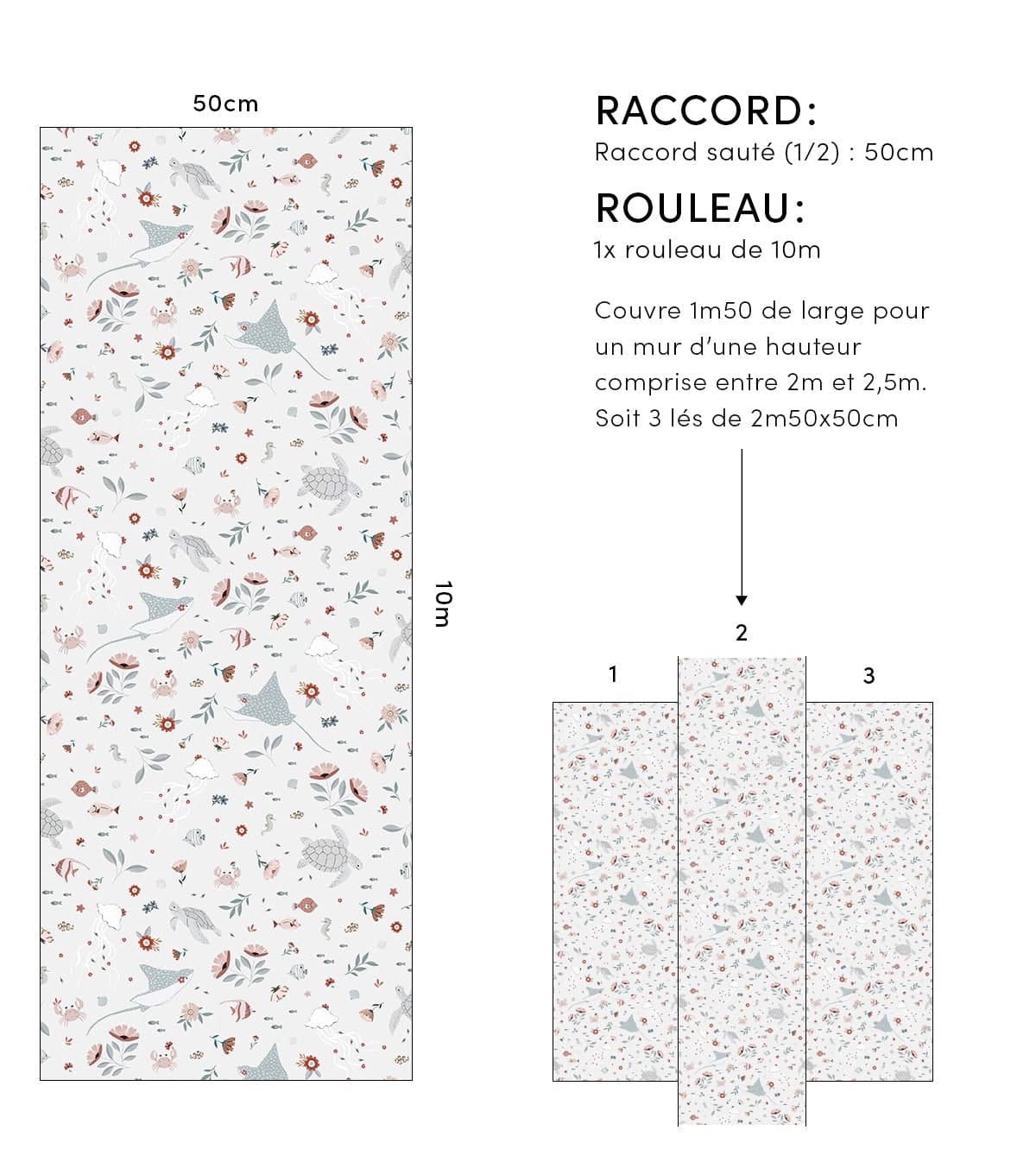 OCEAN FIELD - Papier peint enfant - Motif animaux de l'océan
