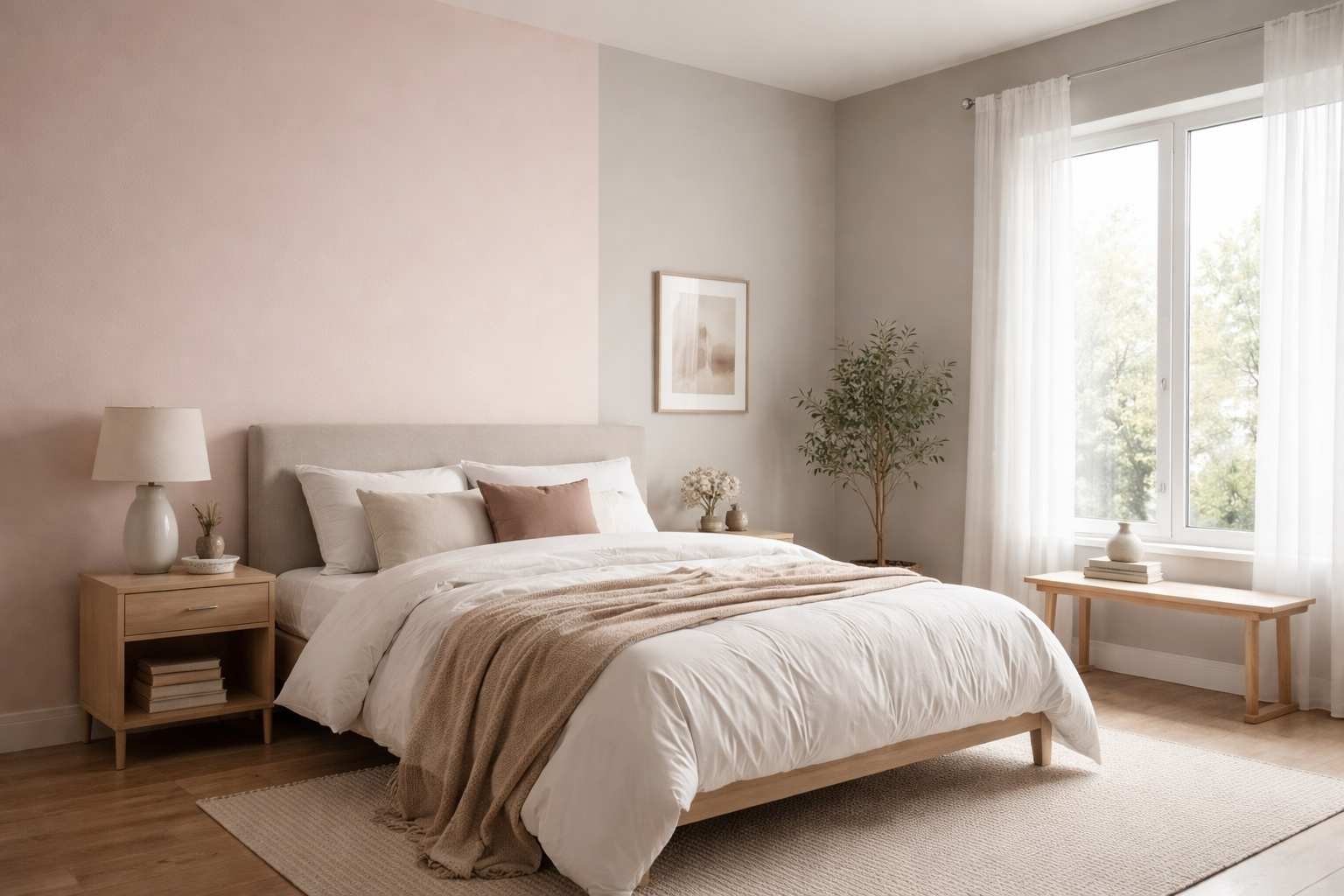 Combiner le rose poudré et le gris dans une chambre d'adulte