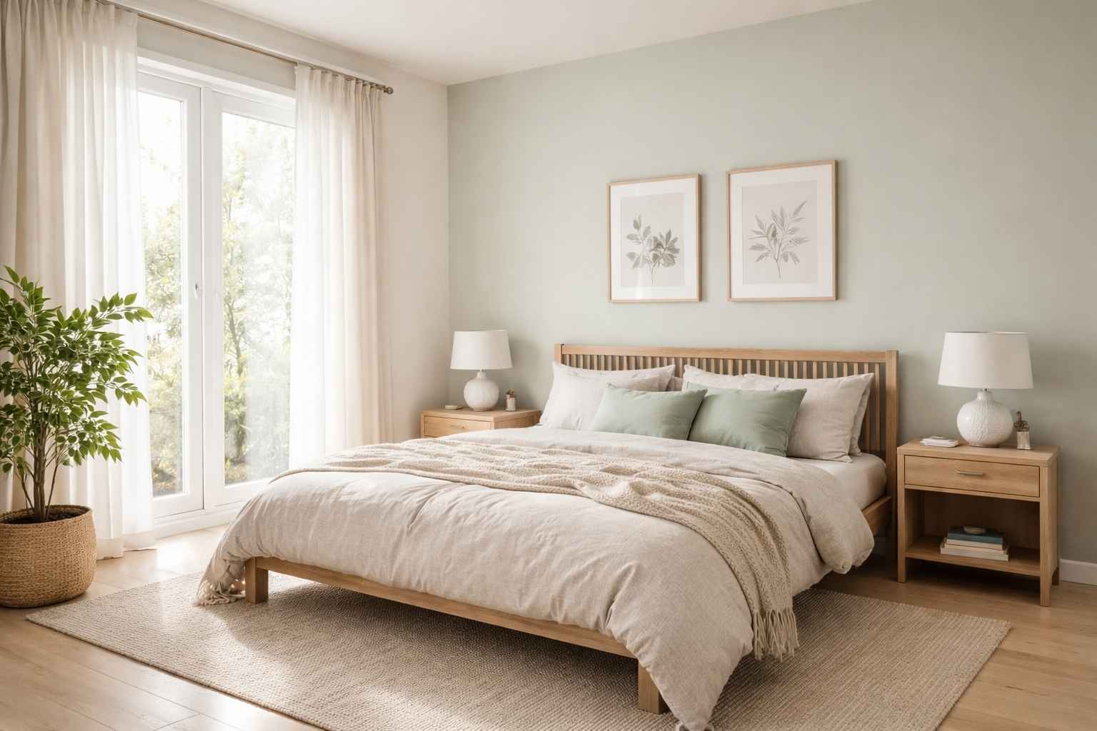 Associer le vert d'eau et le beige dans une chambre