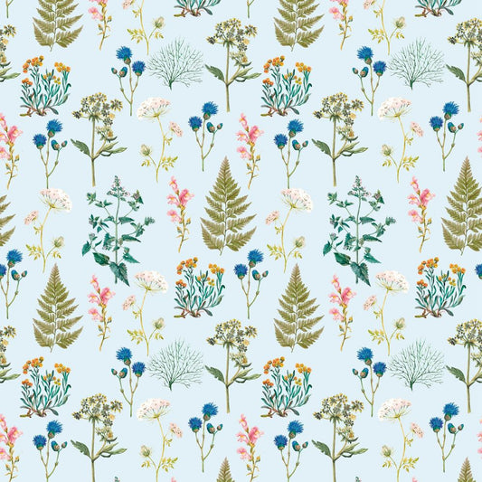 Papier-Peint Algo " Botanique Royale " - 5 lés - bleu ciel aquarelle