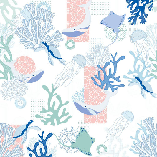 Papier-Peint Algo " Petit Mousse " - Bleu ciel aquarelle
