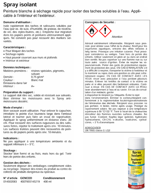 Aerosol - peinture blanche à séchage rapide - 400ml